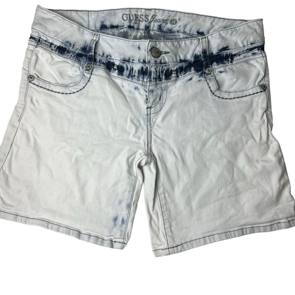 Guess Jean Short VTG Y2K Bleached Denim Women SZ 31 10 Cotton Zip 80s Yoke Skate - Picture 4 of 8